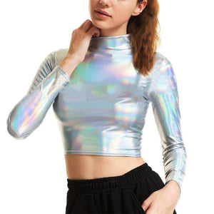 Metallic Long Sleeve Crop Top