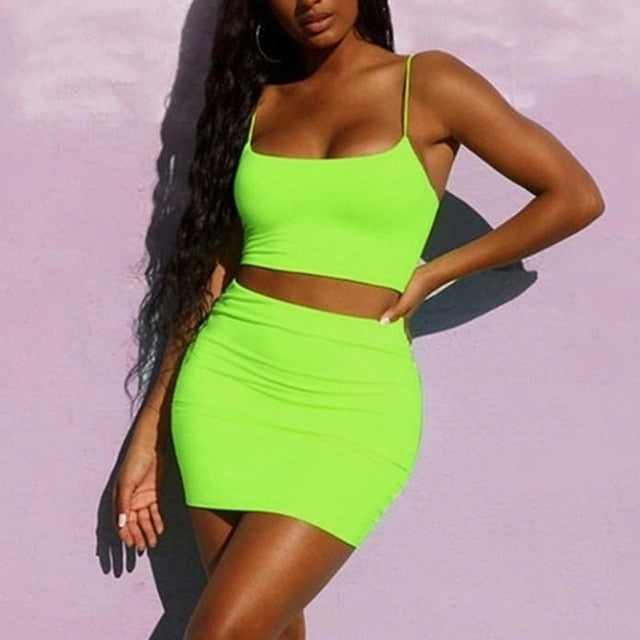 2 Two Piece Set Neon Green Party Streetwear