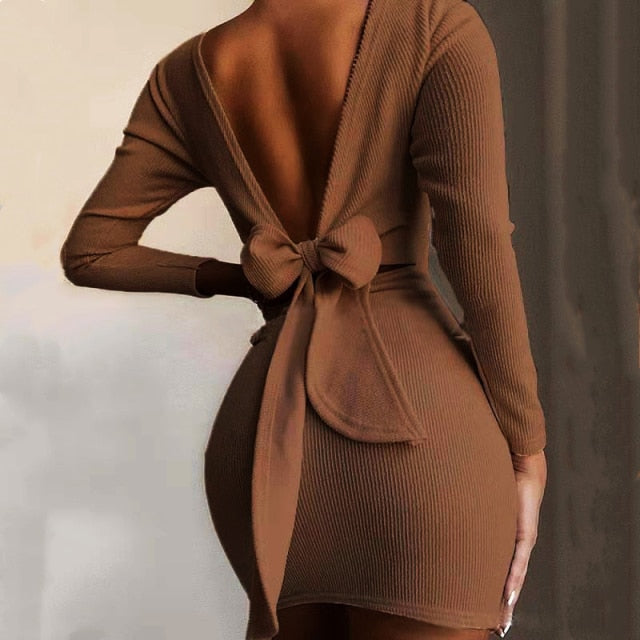 Women's Sexy Open Back Knotted Tight Mini Dress