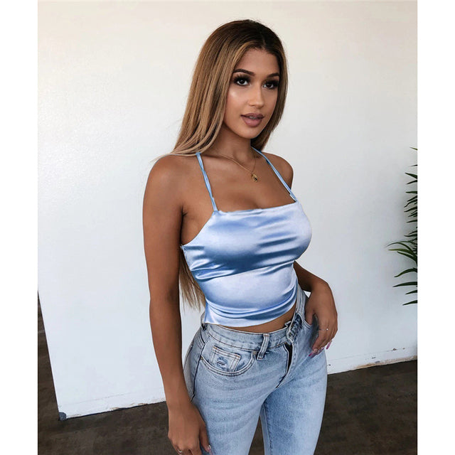 Backless Hollow Out Sleeveless Short Crop Top